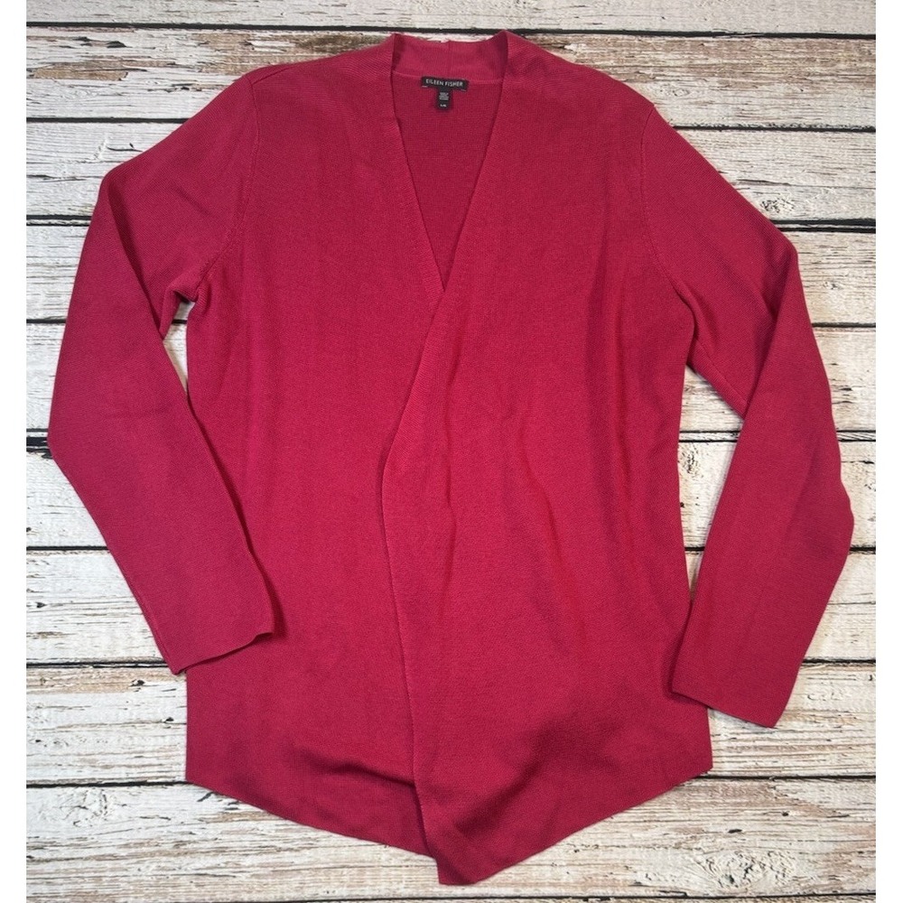 Eileen Fisher Sweater Women Large Pink Open‎ Front Tencel Casual Cardigan